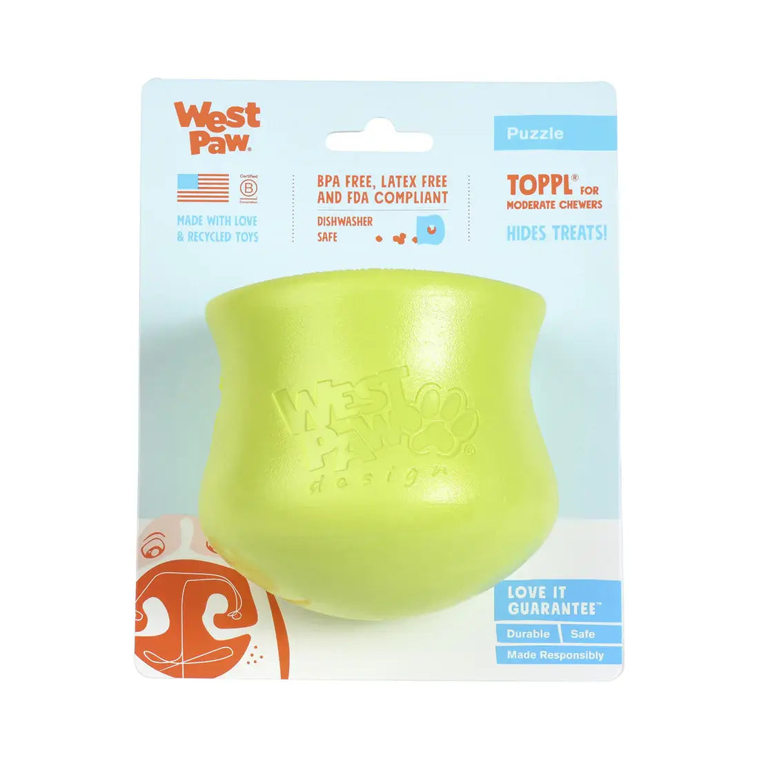 West Paw Toppl Treat Dispensing Dog Toy - X-Large - Blue