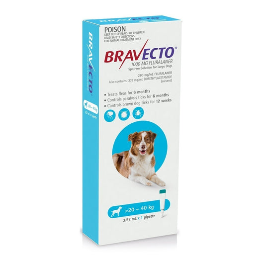 Bravecto Spot-on Flea & Tick Treatment for Dogs 20-40kg - Protection for up to 6 Months