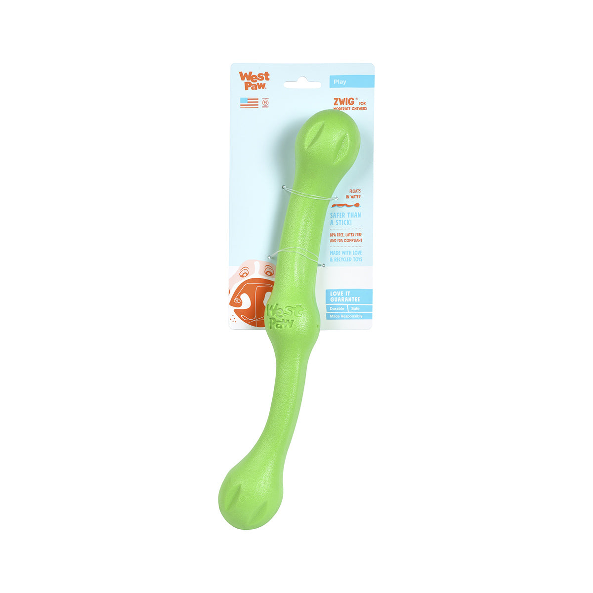 West Paw Zwig Tug & Fetch Stick Dog Toy - Jungle Green