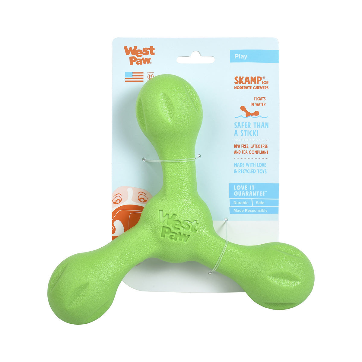 West Paw Skamp Flyer-Inspired Fetch Dog Toy - Jungle Green