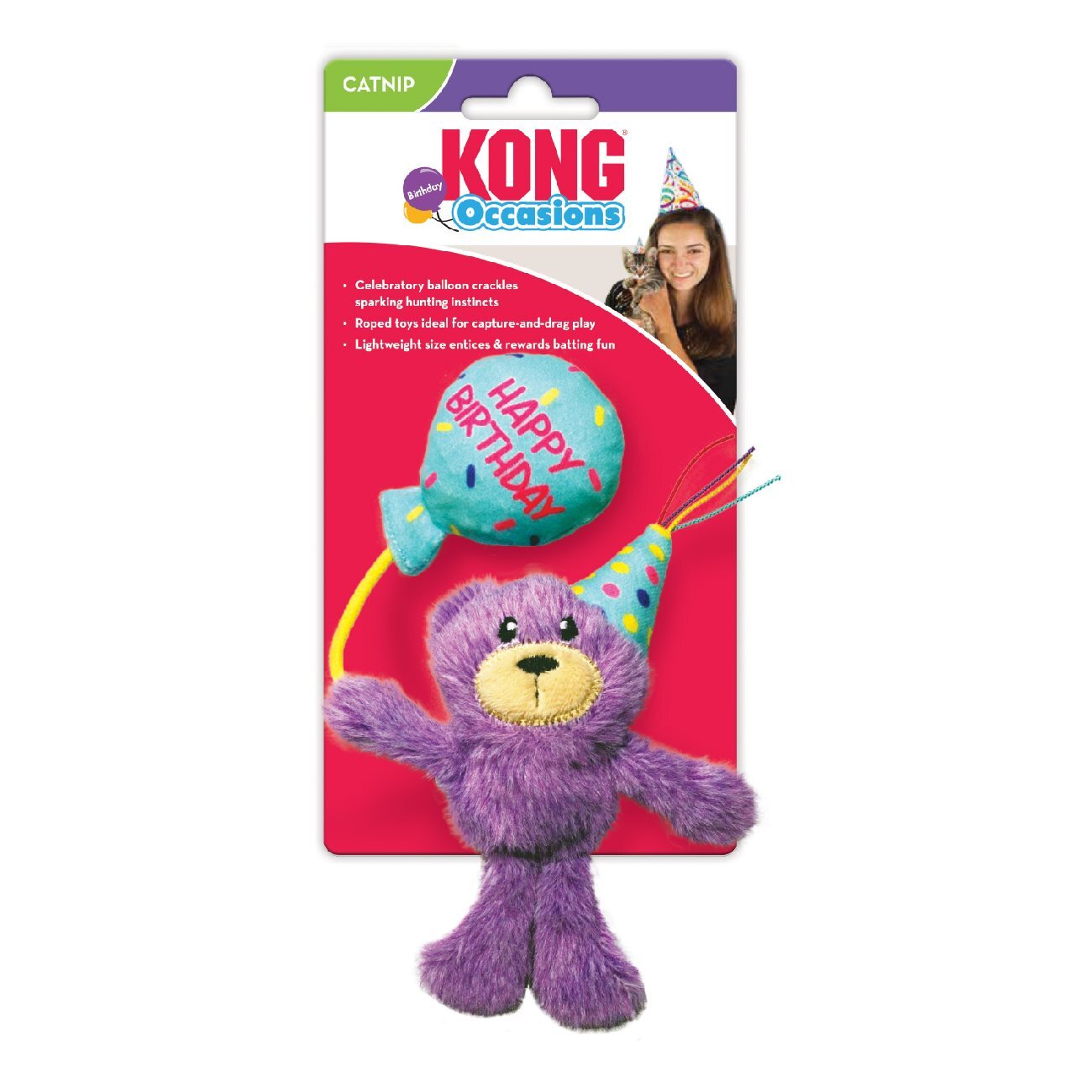 KONG Cat Occasions Birthday Teddy Plush Catnip Cat Toy