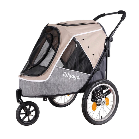 Ibiyaya Happy Pet Trailer/Jogger 2.0 w/Bicycle Attachment - Latte