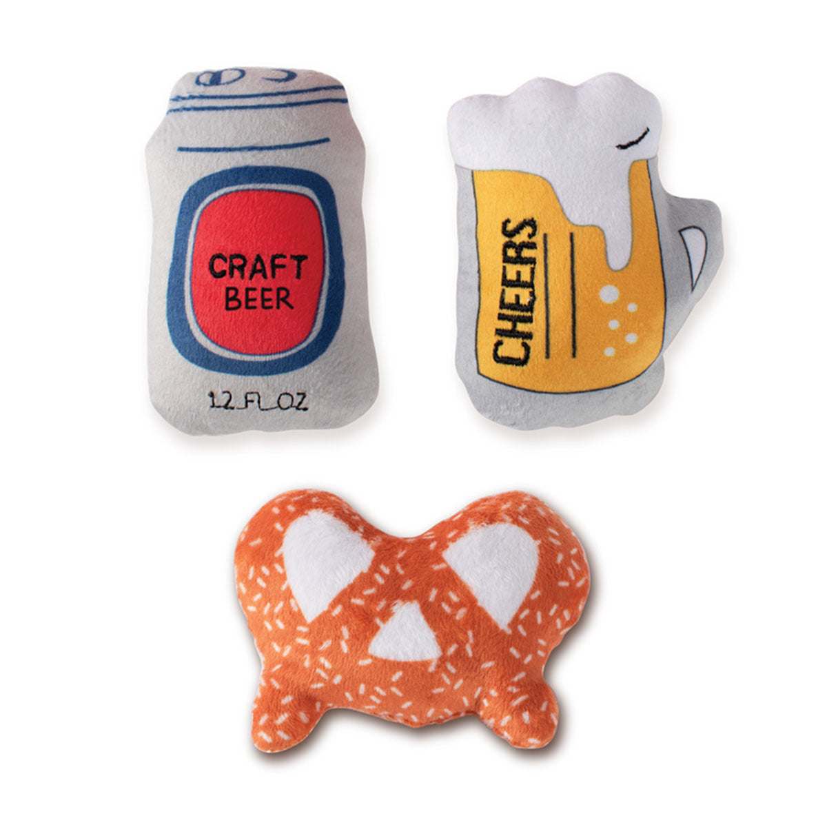 Fringe Studio Minis Beer & Pretzel 3-Piece Plush Dog Toy Set