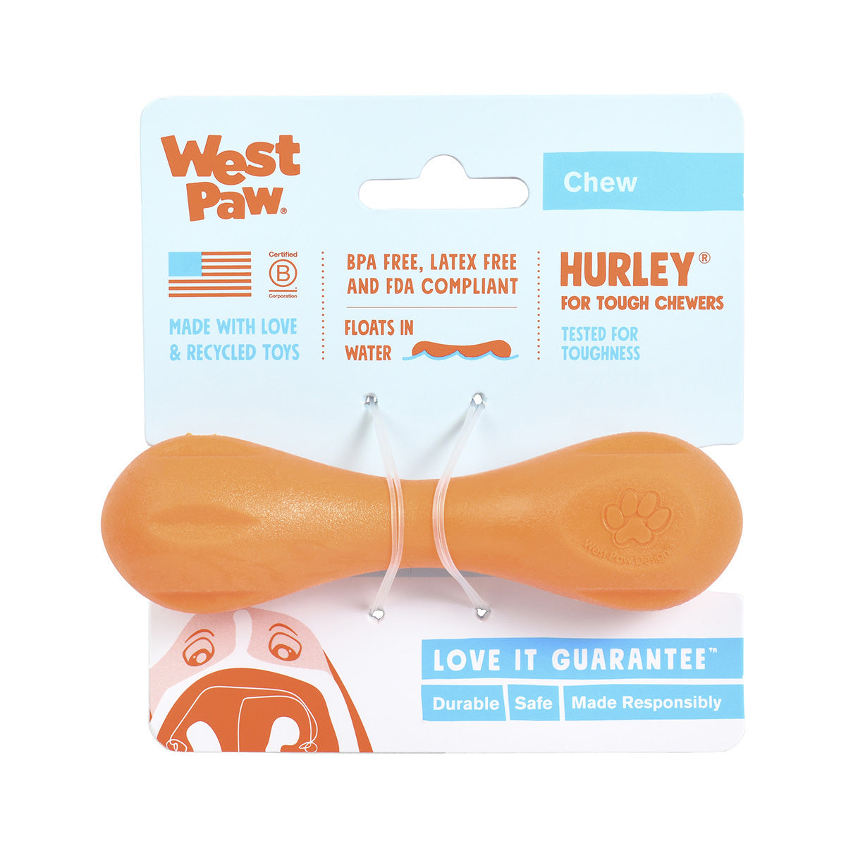 West Paw Hurley Fetch Toy for Tough Dogs - X-Small - Ruby Red