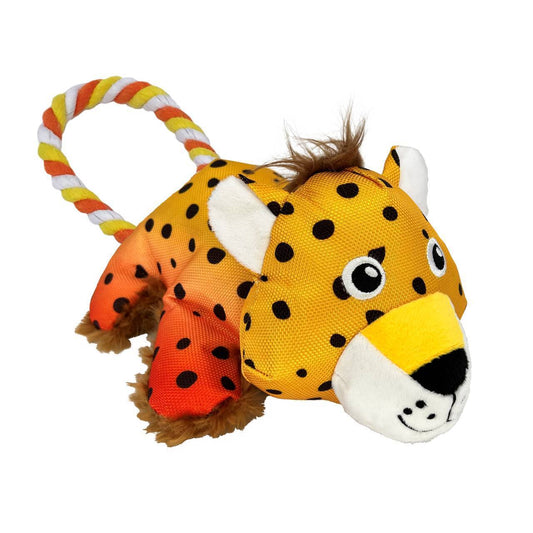 KONG Cozie Tuggz Rope Sqeueaker Dog Toy - Cheetah Bulk Pack of 4 Medium/Large