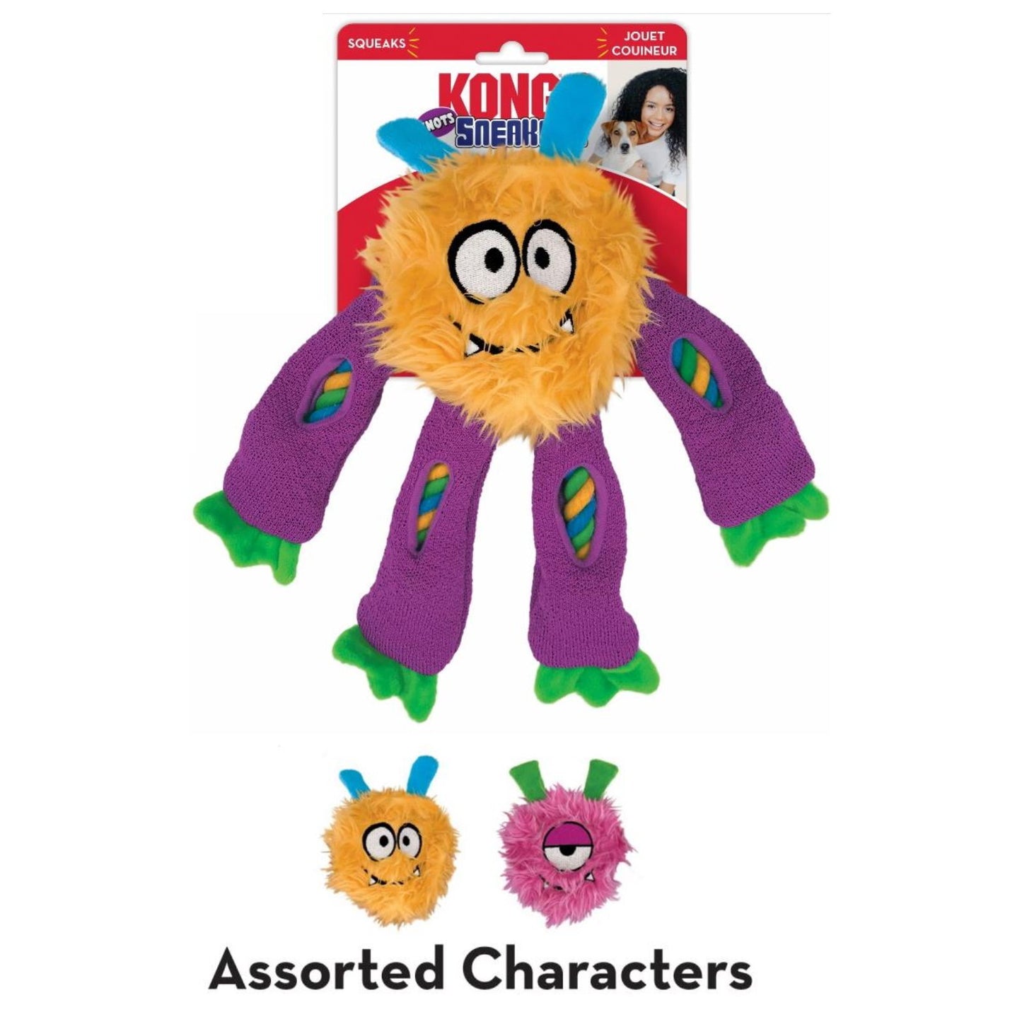 KONG Sneakerz Knots Plush Squeaker Rope Dog Toy - Pack of 4 Assorted Colours