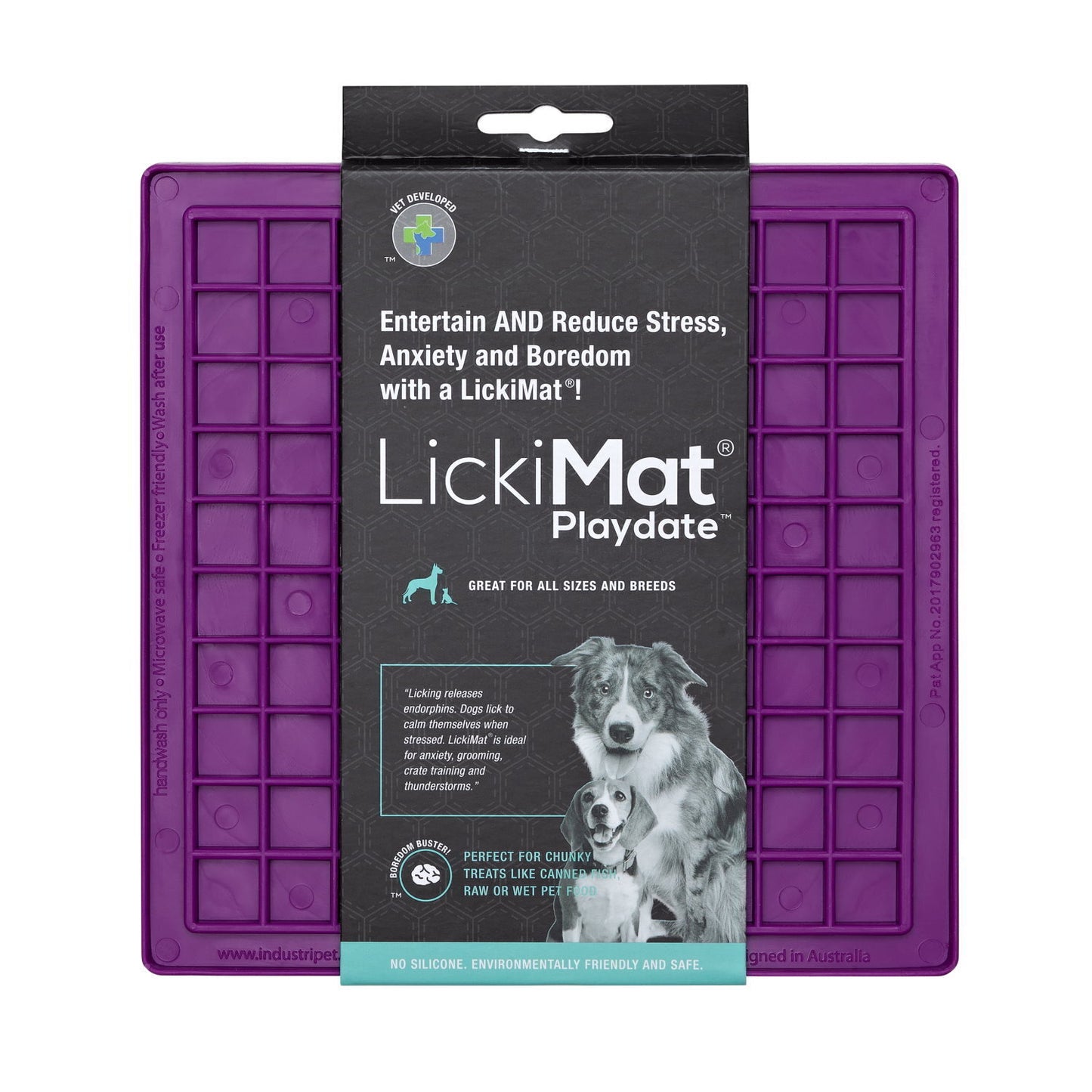 Lickimat Playdate Original Slow Food Licking Mat for Cats & Dogs - Purple