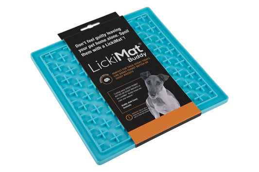 Lickimat Buddy Original Slow Food Anti-Anxiety Licking Mat for Cats & Dogs - Blue