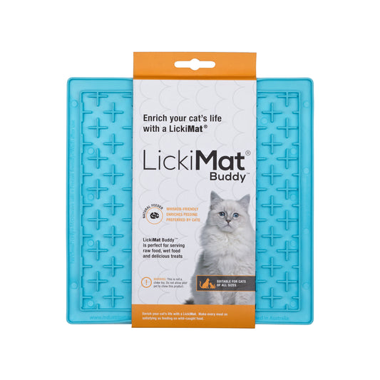 Lickimat Buddy Original Slow Food Anti-Anxiety Licking Mat for Cats - Blue