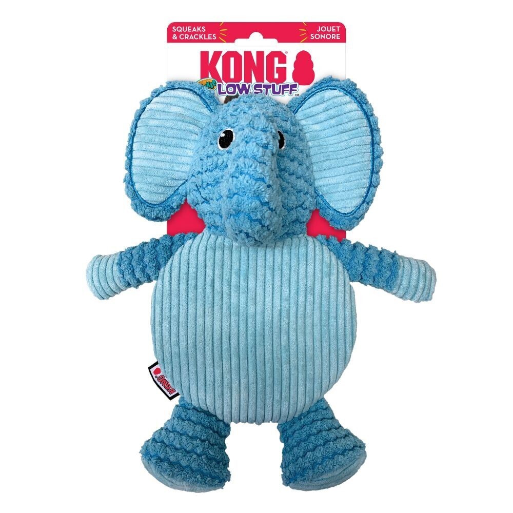 KONG Low Stuff Crackle Tummiez Plush Textured  Squeaker Dog Toy - Elephant