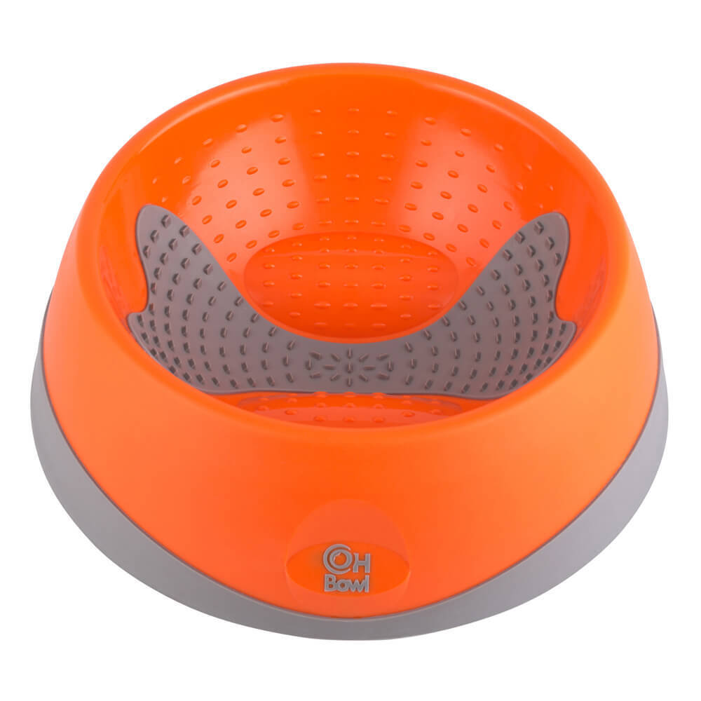 Oh Bowl Slow Food Tongue Cleaning Dog Food Bowl - Orange - Large