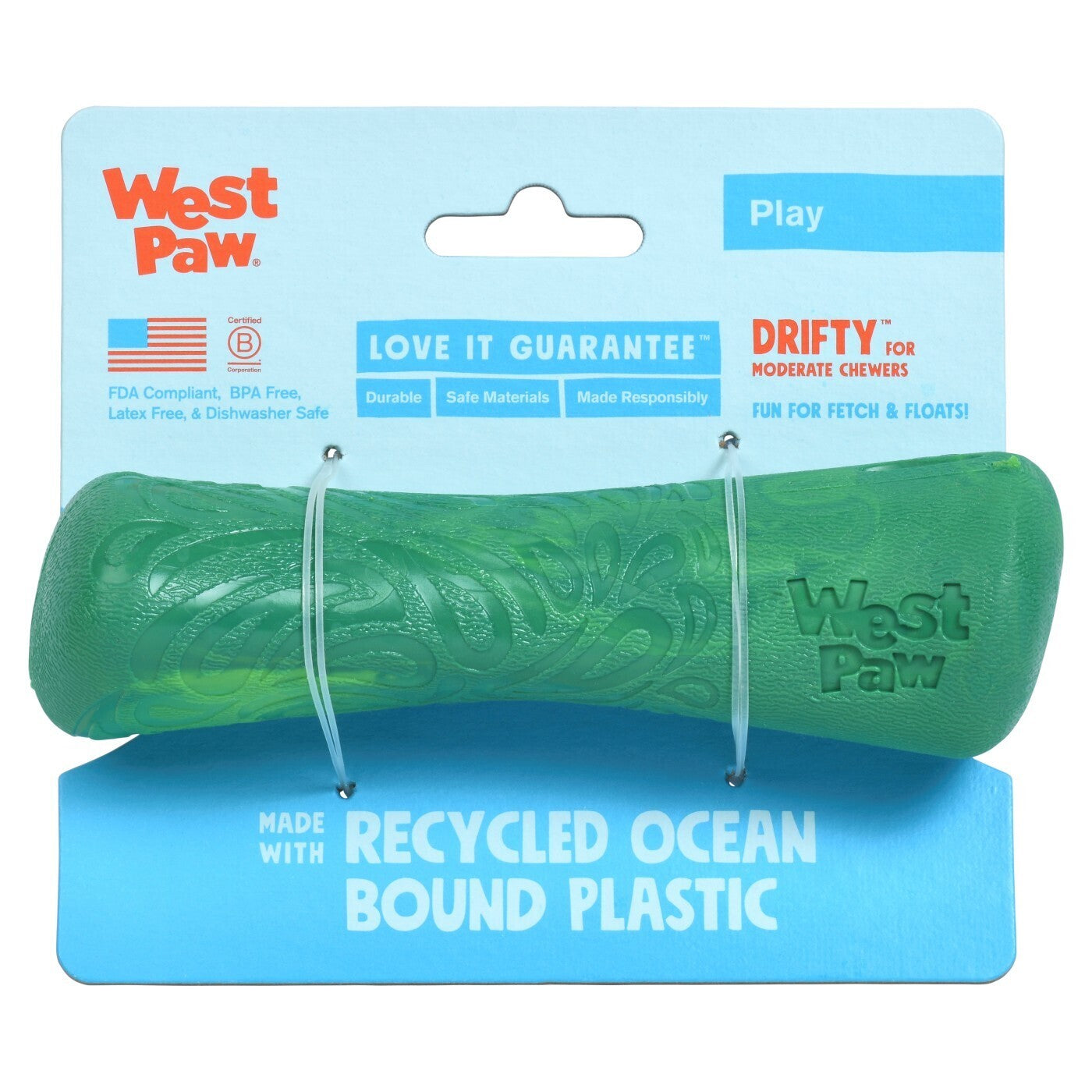 West Paw Seaflex Recycled Plastic Fetch Dog Toy - Drifty Small - Surf