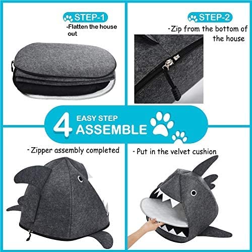 Shark Shape Pet Cave Bed for Cats andSmall Dogs 45 x 45 x 38 cm (Dark Grey)