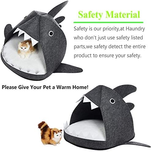 Shark Shape Pet Cave Bed for Cats andSmall Dogs 45 x 45 x 38 cm (Dark Grey)