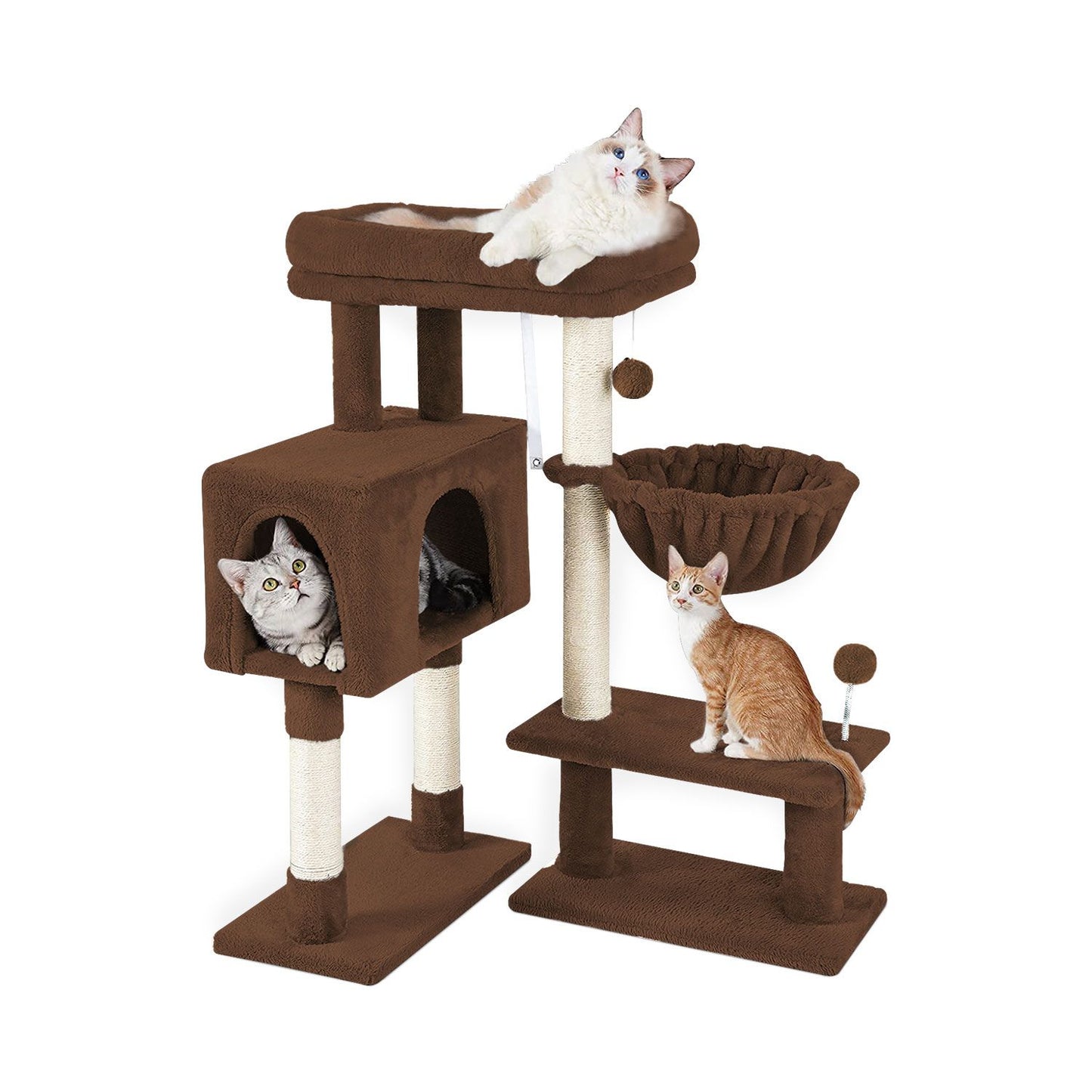 Floofi 97cm Adjustable Base Plush Cat Tree Brown FI-CT-164-ZZ