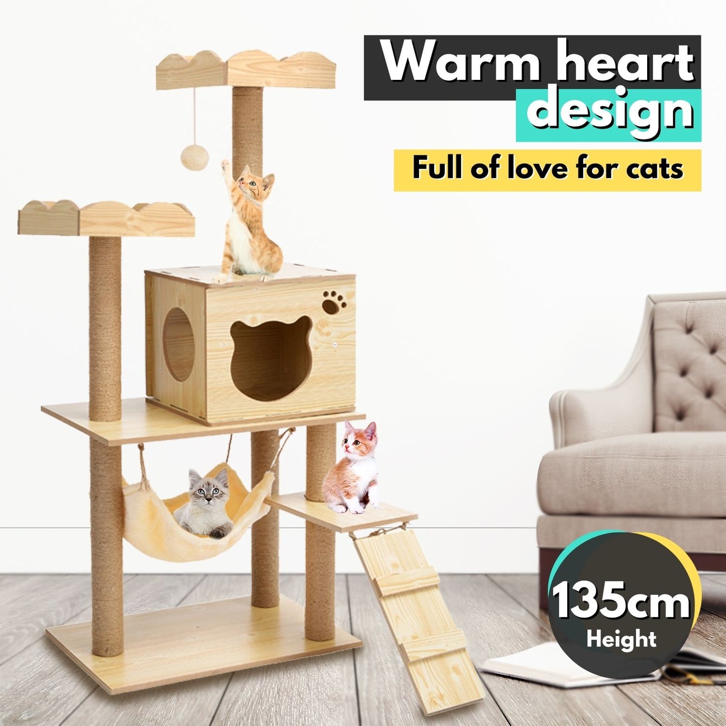 Cat Tree (120cm / 135cm Wood)