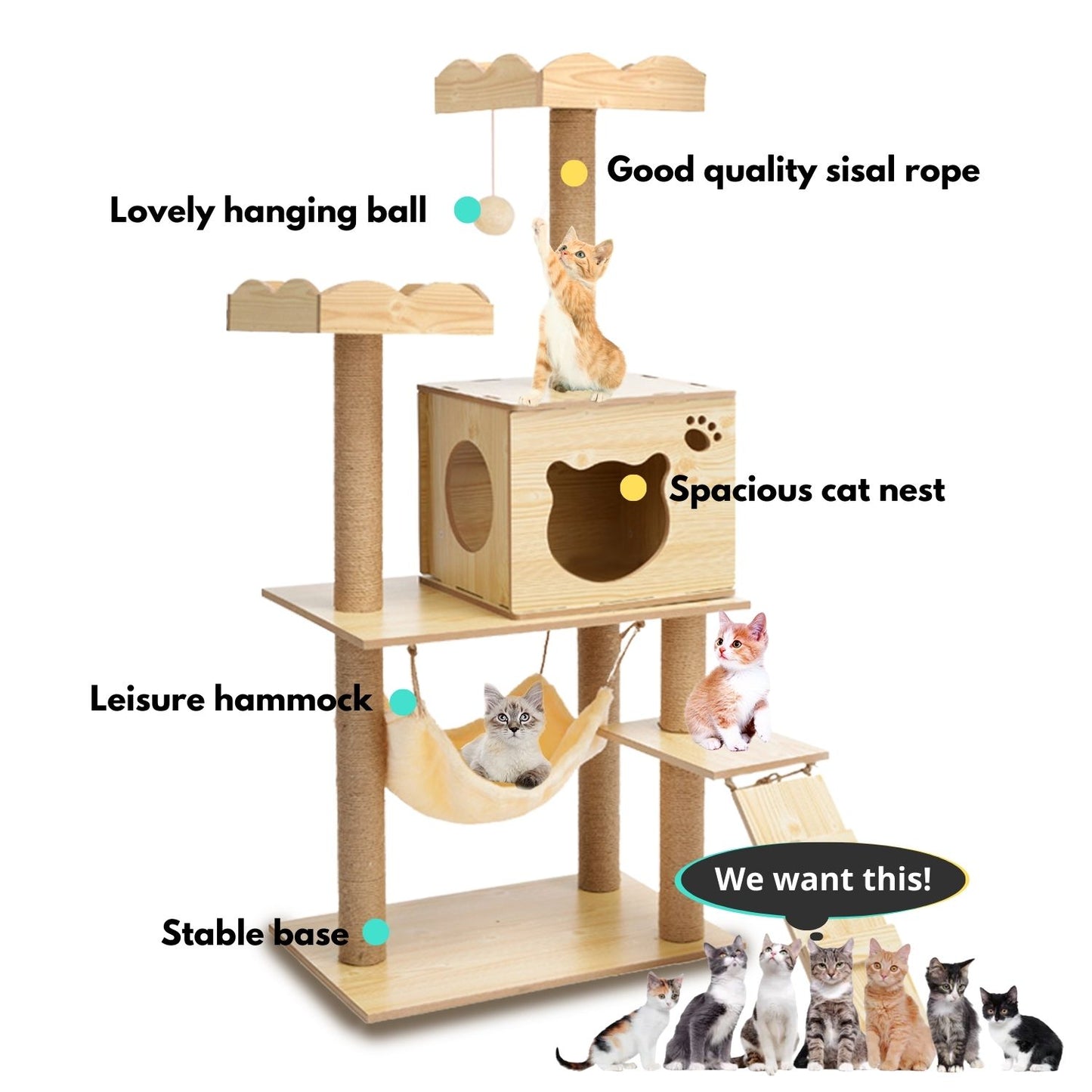 Cat Tree (120cm / 135cm Wood)