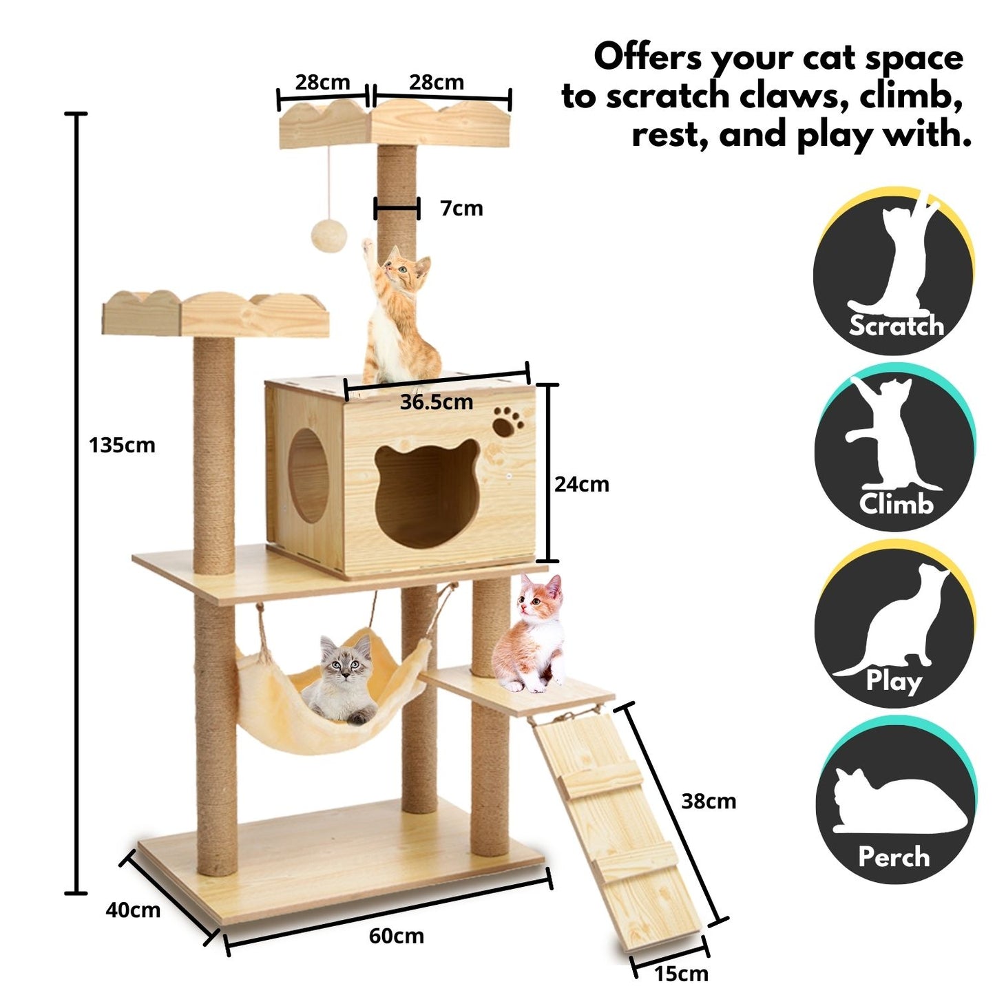 Cat Tree (120cm / 135cm Wood)