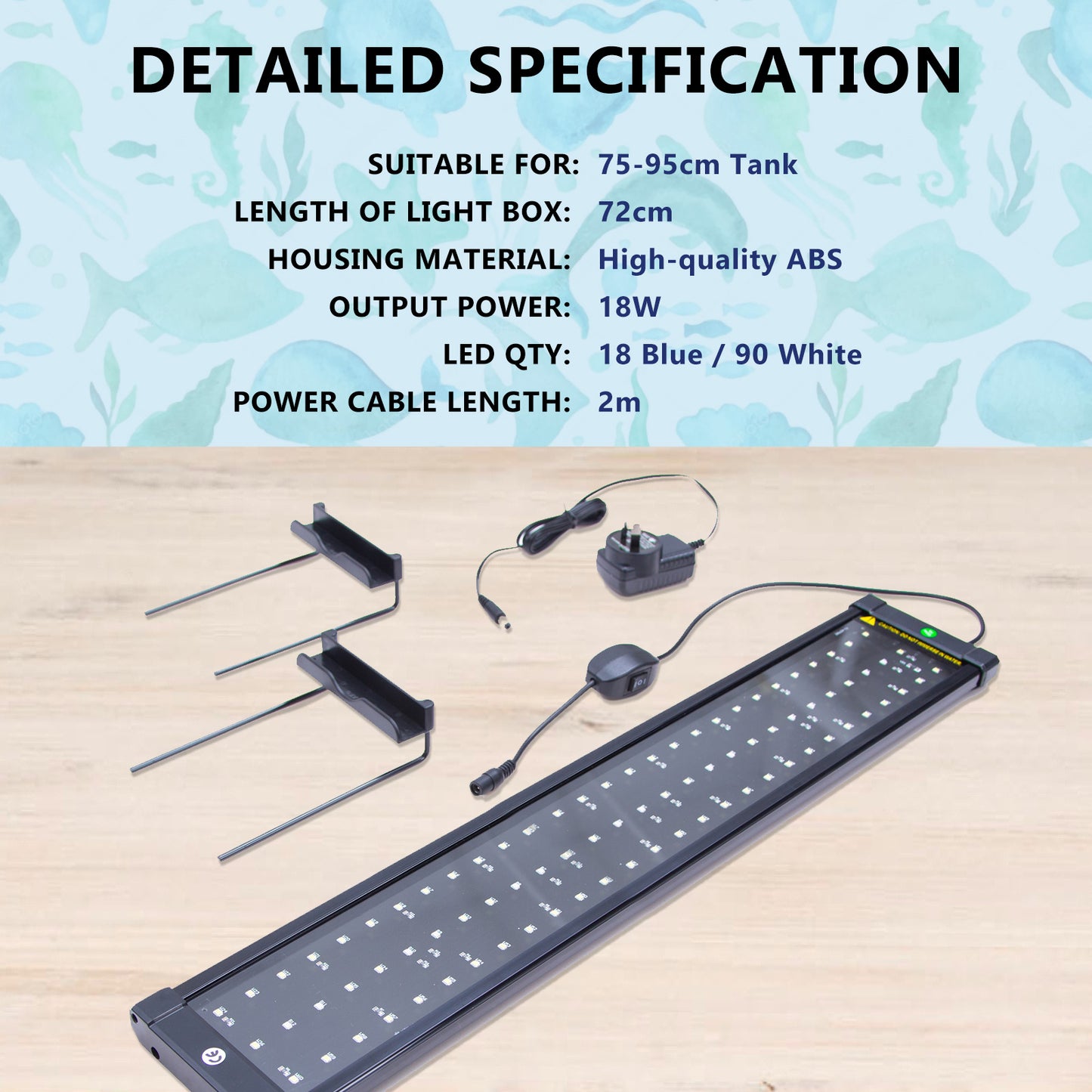 18W Set 2 Aquarium Blue White LED Light for Tank 75-95cm