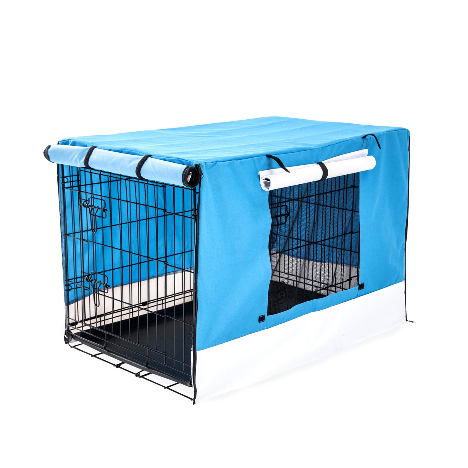 Paw Mate Wire Dog Cage Foldable Crate Kennel 30in with Tray + Blue Cover Combo