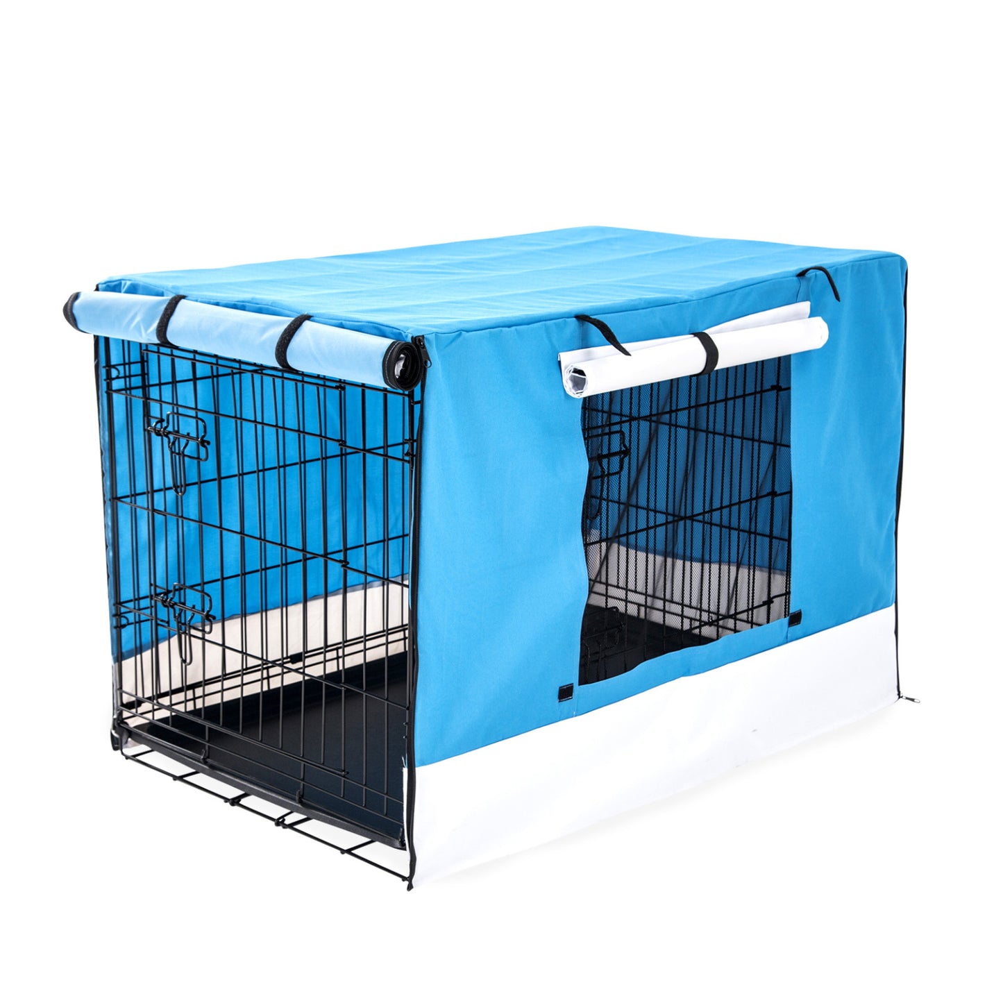 Paw Mate Wire Dog Cage Foldable Crate Kennel 42in with Tray + Blue Cover Combo