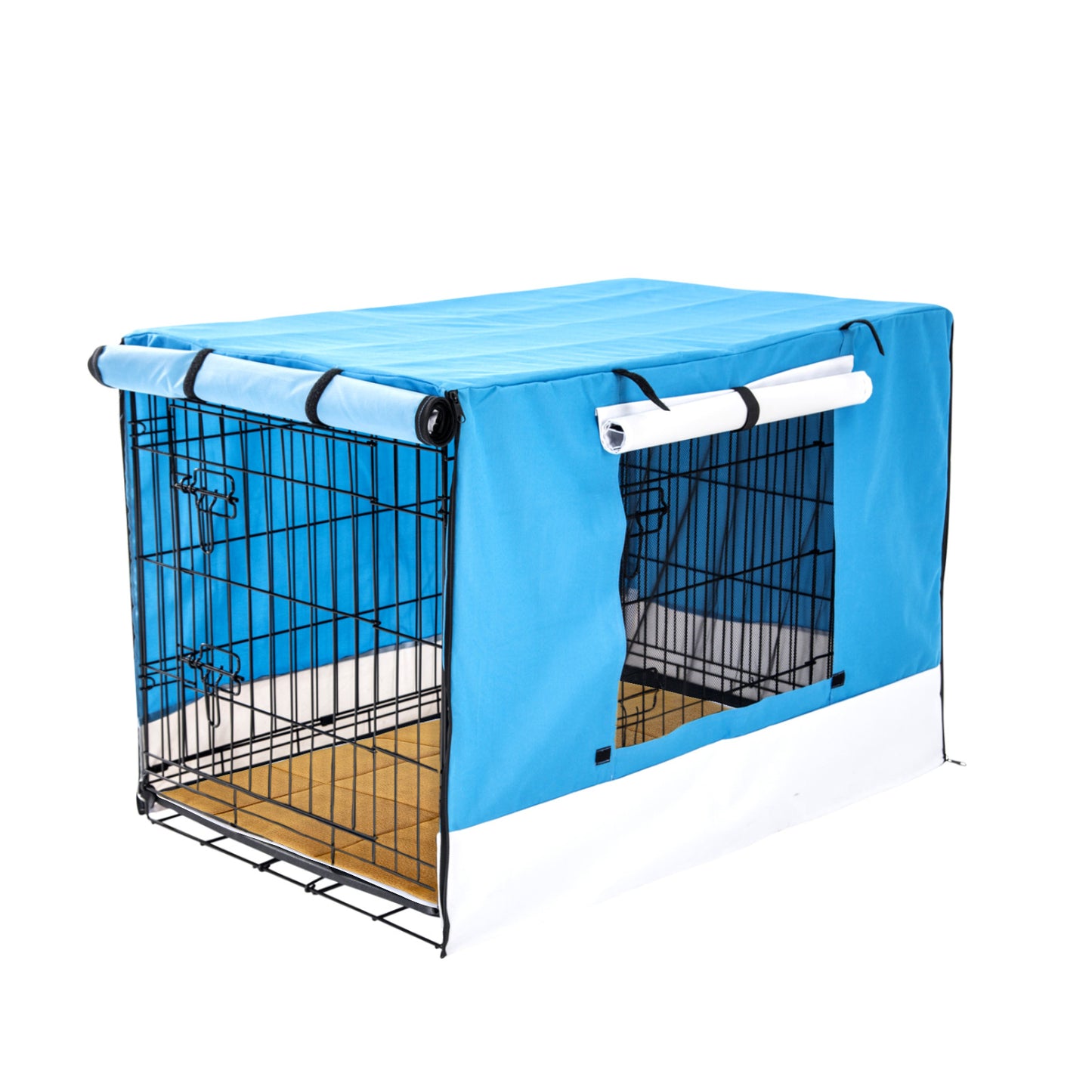 Paw Mate Wire Dog Cage Crate 36in with Tray + Cushion Mat + Blue Cover Combo