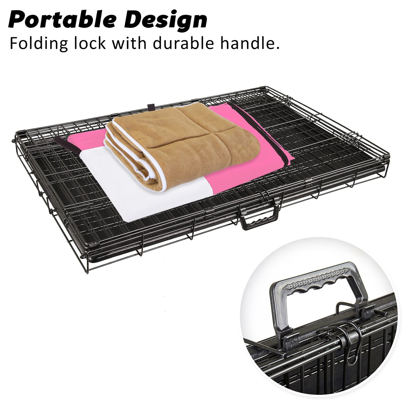 Wire Dog Cage Crate 36in with Tray + Cushion Mat + PINK Cover Combo