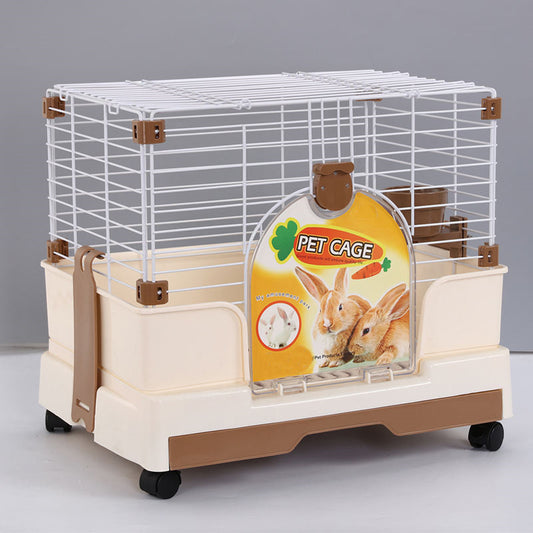 YES4PETS Small Brown Pet Rabbit Cage Guinea Pig Crate Kennel With Potty Tray And Wheel