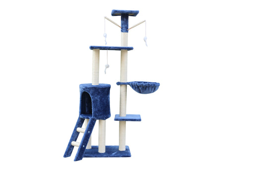 YES4PETS 138cm Cat Scratching Post Tree Post House Tower with Ladder-Blue