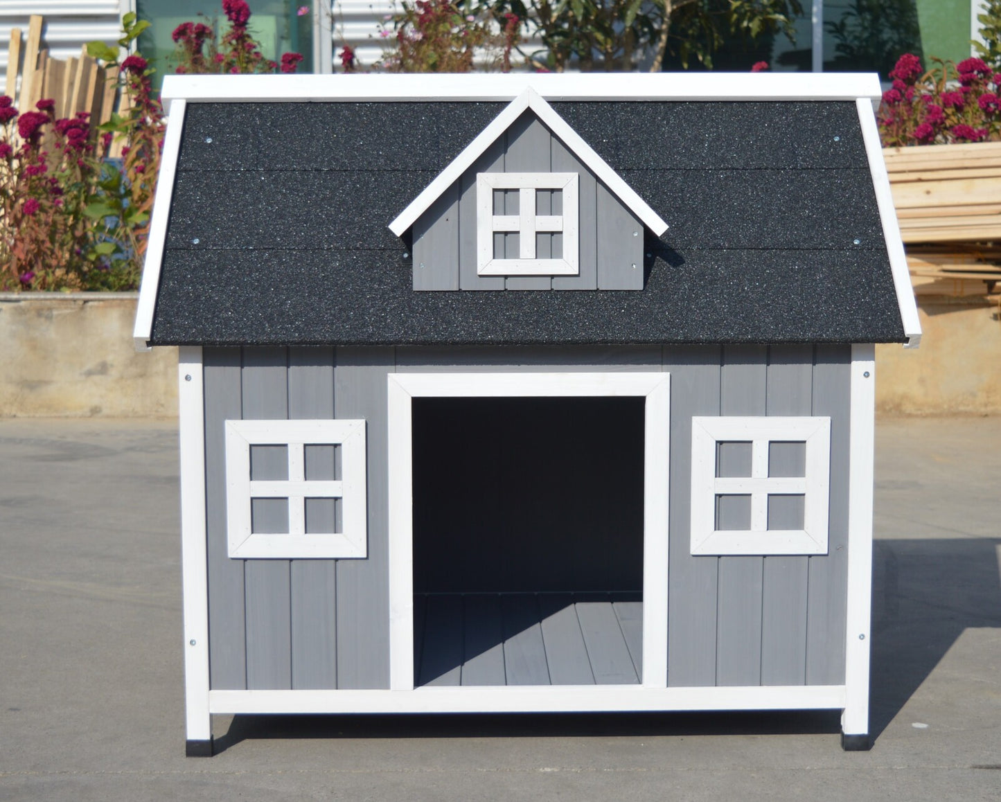 YES4PETS Grey Large Timber Pet Dog Puppy Wooden Cabin  Kennel Timber House