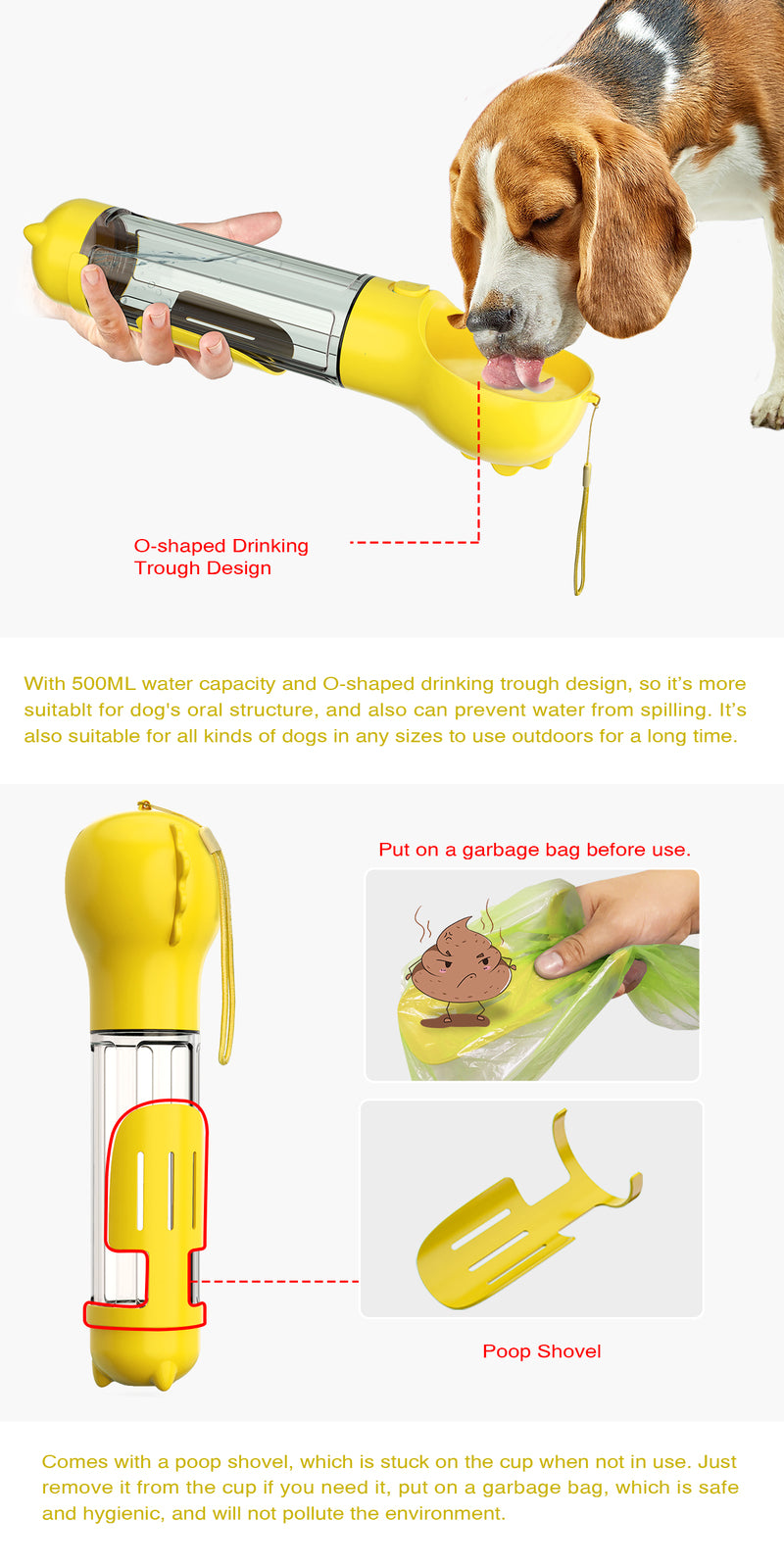 YES4PETS 4 in 1 Portable Pet Dog Puppy Cat Drinking Mug Water Feeder Bottle Valve Travel Bottle Yellow