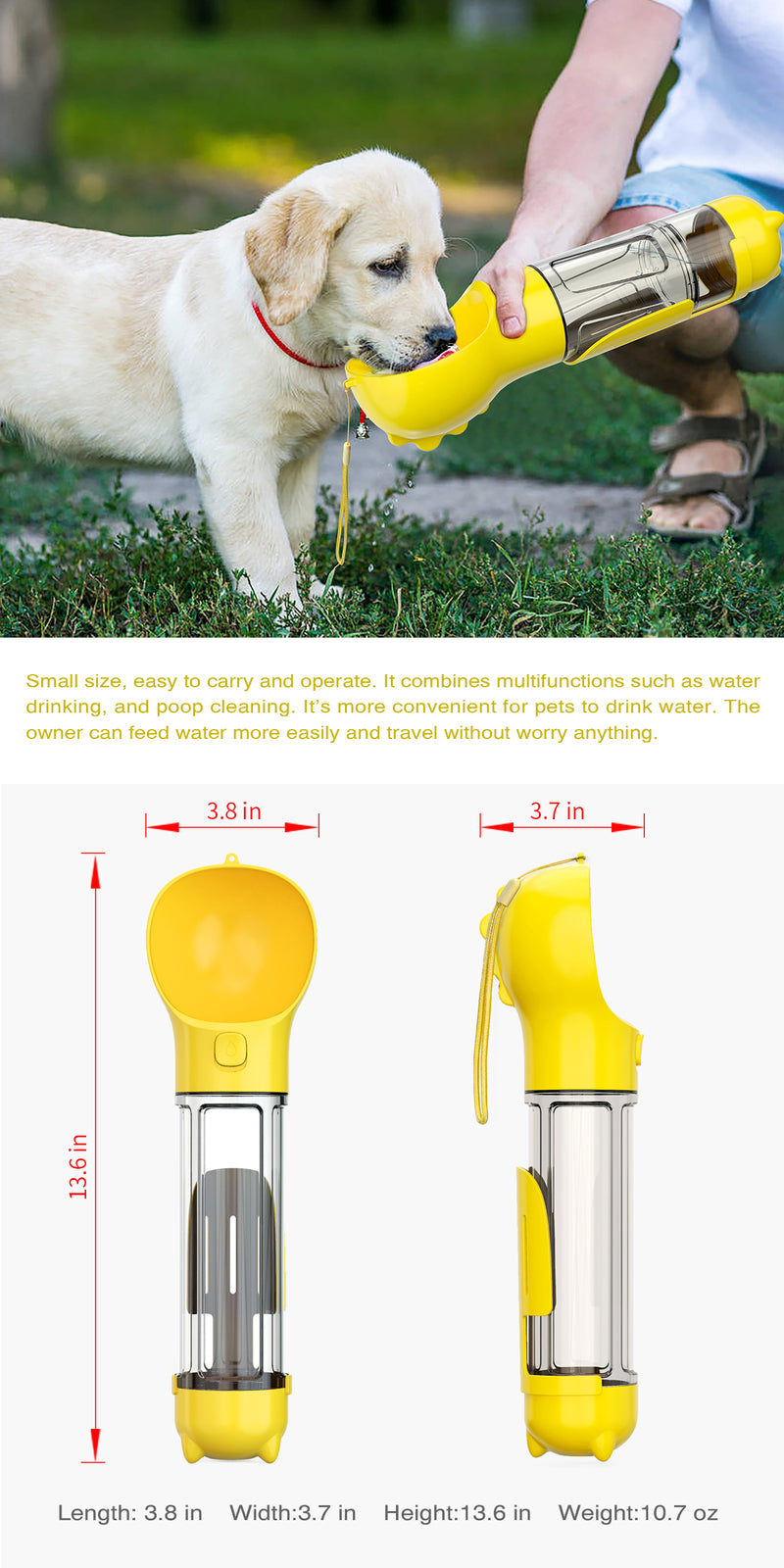 YES4PETS 4 in 1 Portable Pet Dog Puppy Cat Drinking Mug Water Feeder Bottle Valve Travel Bottle Yellow