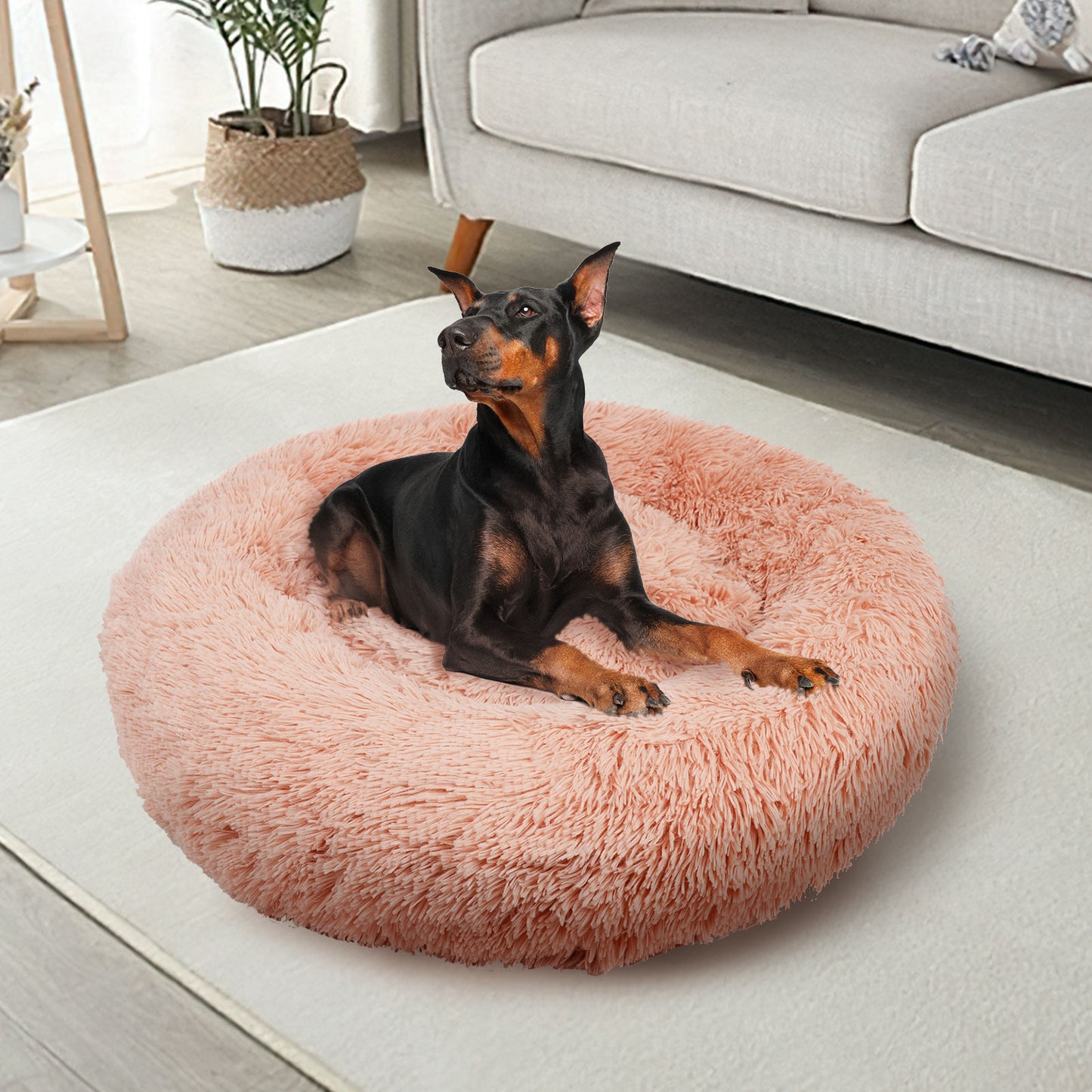 Pet Dog Bedding Warm Plush Round Comfortable Nest Comfy Sleep kennel Pink M 70cm