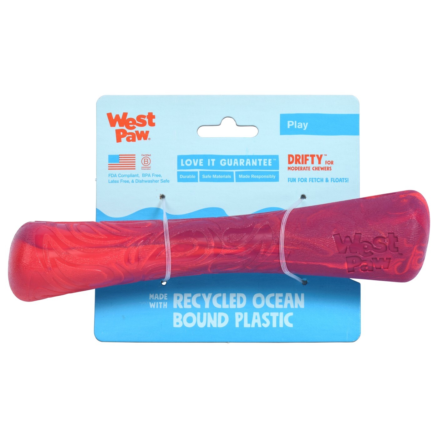 West Paw Seaflex Recycled Plastic Fetch Dog Toy - Drifty Small - Surf