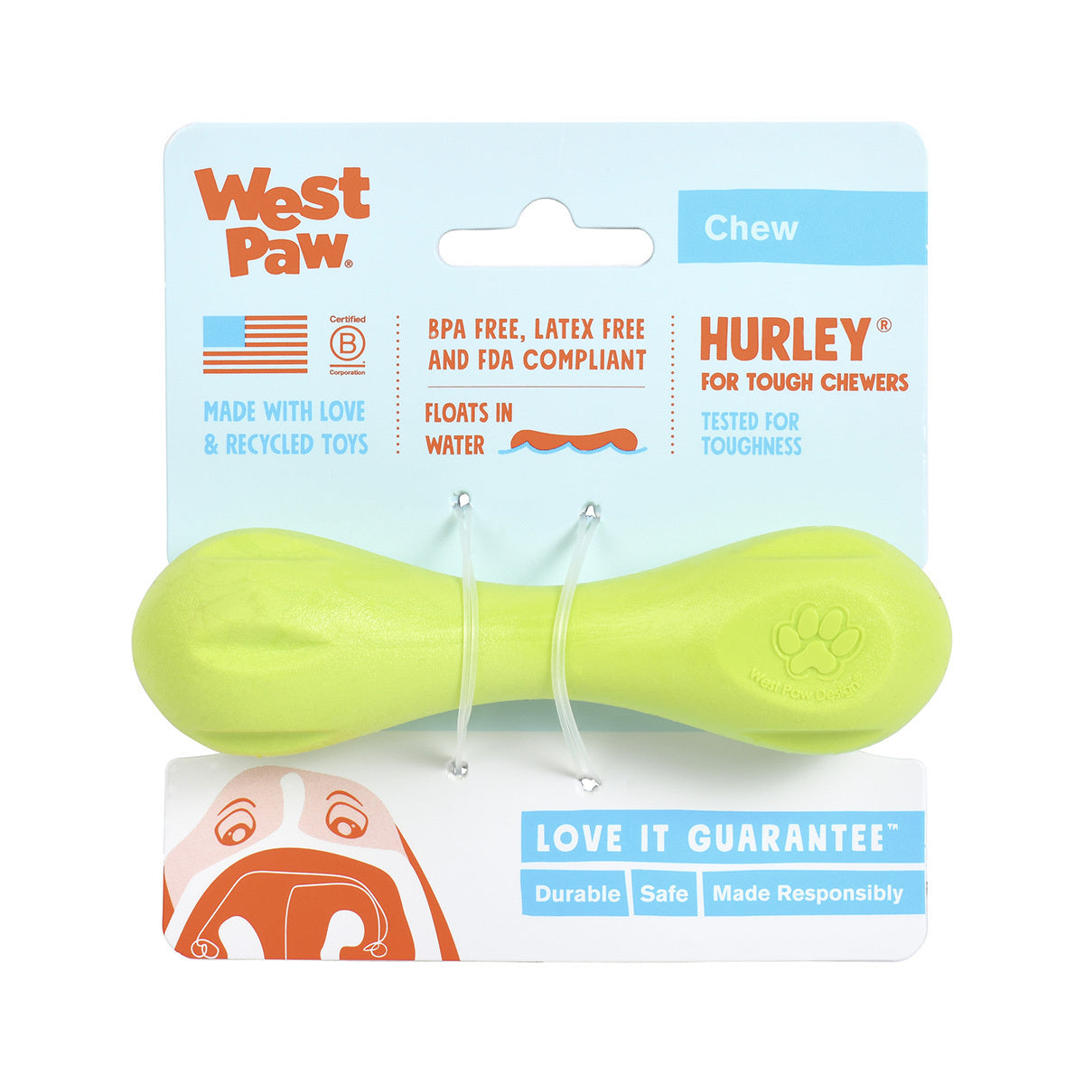 West Paw Hurley Fetch Toy for Tough Dogs - X-Small - Blue