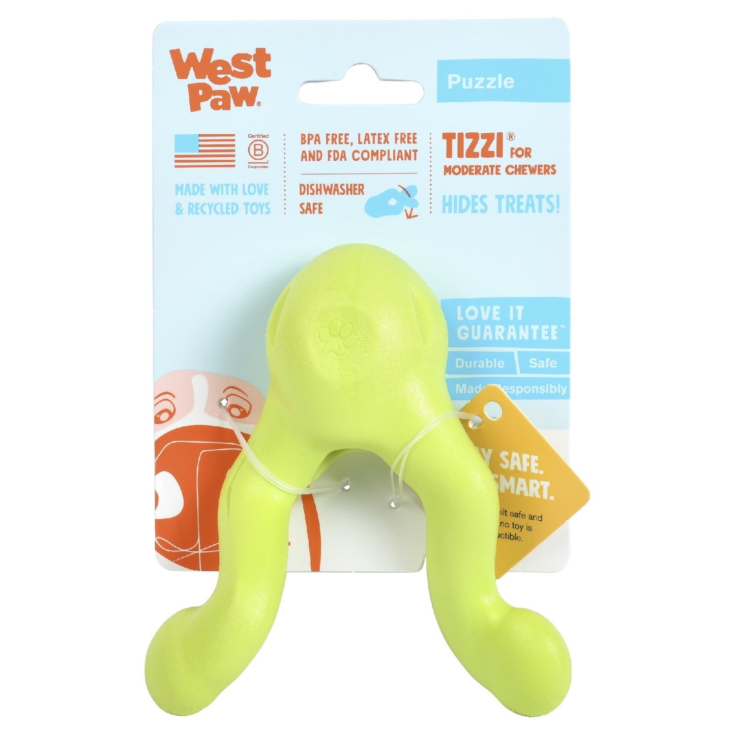 West Paw Tizzi Treat & Tug Toy for Tough Dogs - Small - Orange