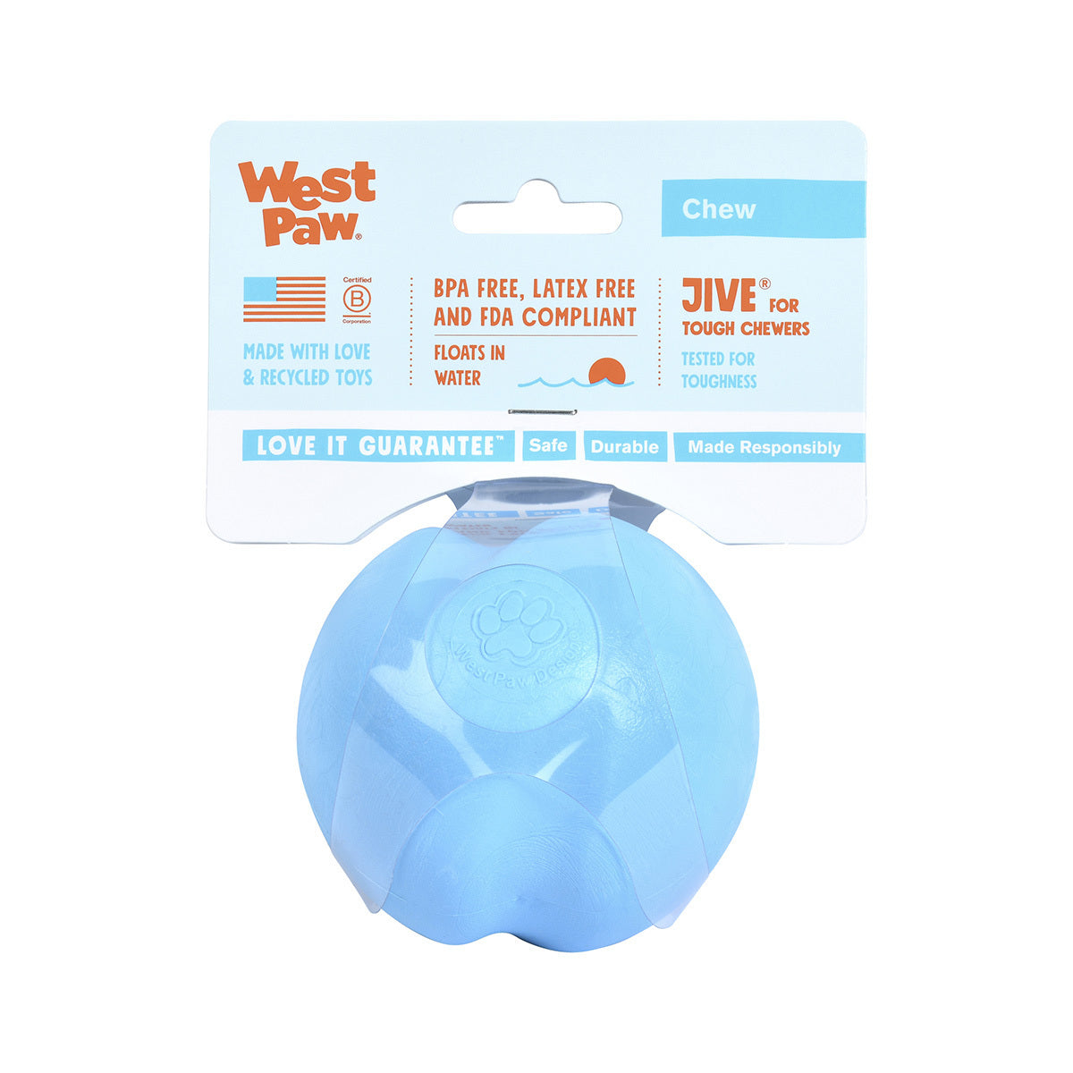 West Paw Jive Zogoflex Fetch Ball Tough Dog Toy - X-Small - Blue