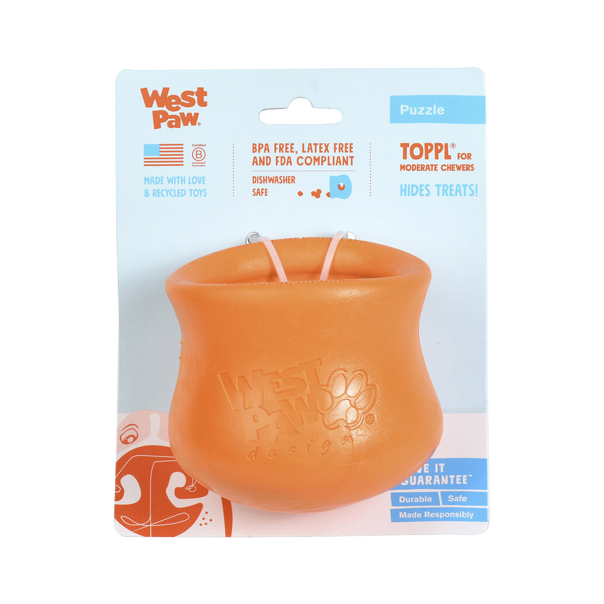 West Paw Toppl Treat Dispensing Dog Toy - Small - Orange