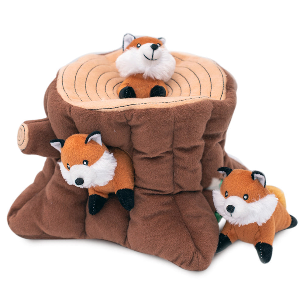 Zippy Paws Zippy Burrow Interactive Dog Toy - Fox Stump + 3 Foxes