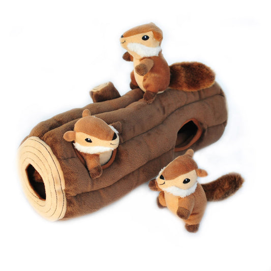 Zippy Burrow Log with 3 Chipmunks by Zippy Paws