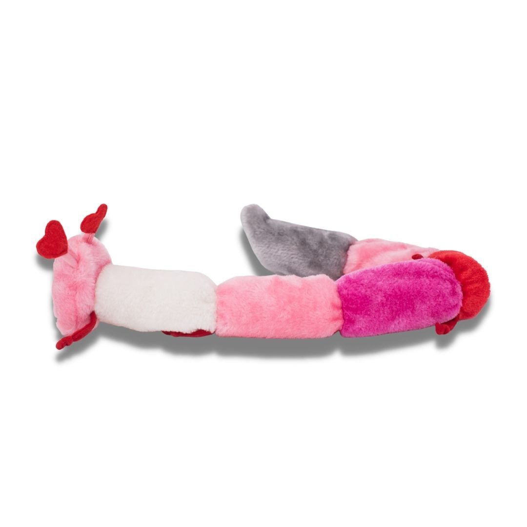 Zippy Paws 6 Squeakers Plush No Stuffing Dog Toy - Deluxe Valentines Caterpillar